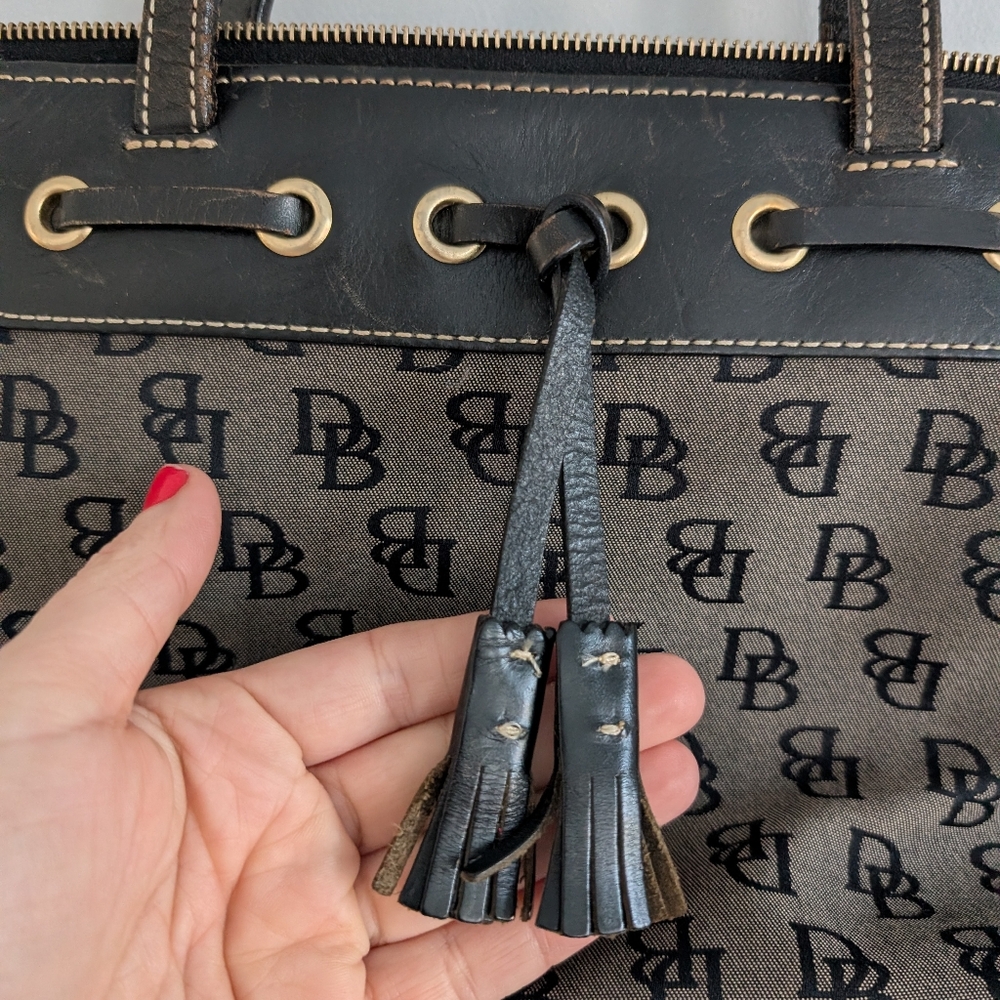Dooney and Bourke Vintage Signature Monogram Tassel Purse Black - Picture 9 of 12